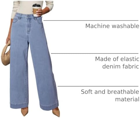 Dokotoo Women's Casual High Waisted Jeans Stretch Wide Leg Loose Denim Pant
