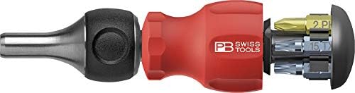 PB Swiss Tools PB-8453 R-30 Insider Stubby Ratchet - Pocket Tool with bit magazine and 6 PrecisionBits C6 - Swiss Made