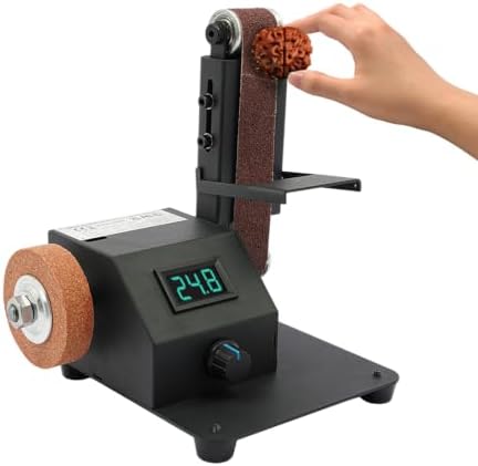 Sanding Machine, 350W Electric Bench Sander Disc Sander with 10 Abrasive Belts, Tabletop Random Orbital Sander Belt Sander for Woodworking, DIY, Metal, Stone Black 110V 0-8500r/min