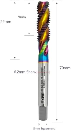 Tools M8 x 1.25 DLC Coating Spiral Flute Thread Tap, Metric Machine Threading Tap High Speed Steel Cobalt(HSSCo), Round Shank with Square End, H2 Tolerance, 2pcs
