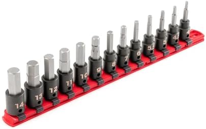 TEKTON 3/8 Inch Drive Hex Impact Bit Socket Set, 13-Piece | SIB91102 | (4 - 14 mm), Socket Rail