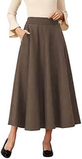 IDEALSANXUN Womens Plaid Wool Skirts Elastic Waist A-Line Pleated Tartan Long Skirts