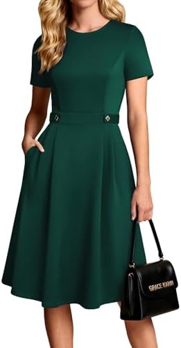 GRACE KARIN Women's 2026 Short Sleeve Church Work Midi Dresses with Pockets