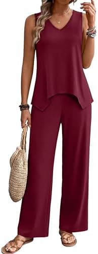 WIHOLL Two Piece Sets for Women Dressy Lounge Sets Summer Outfits Cruise Travel Beach Vacation Casual Wide Leg Pants Set