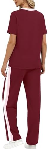 WIHOLL 2 Piece Lounge Sets for Women Matching Set Summer Outfits Short Sleeve Tops Wide Leg Pants with Pockets