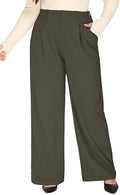 1X-5X Plus Size Wide Leg Dress Pants Women Pull On Stretchy Work Pants