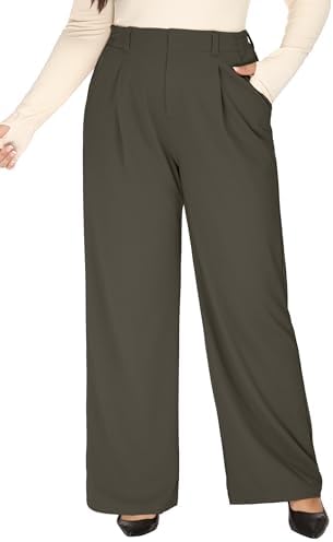 1X-5X Plus Size Wide Leg Dress Pants Women Pull On Stretchy Work Pants