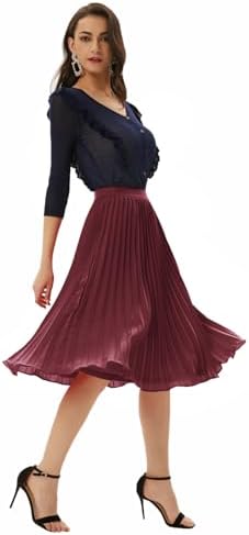 GRACE KARIN Pleated Midi Skirt for Women Chiffon A-Line Outfits