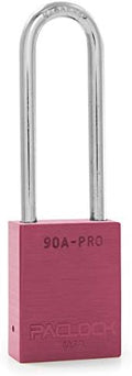 PACLOCK's 90A-PRO Padlock, 1/4" Diameter Hard. Steel Shackle, 3" Tall, High Performance 7-Pin Cylinder w/ 1 Key, Keyed Differently, Pink