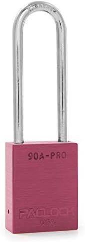PACLOCK's 90A-PRO Padlock, 1/4" Diameter Hard. Steel Shackle, 3" Tall, High Performance 7-Pin Cylinder w/ 1 Key, Keyed Differently, Pink