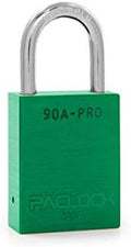 PACLOCK's 90A-PRO Padlock, 1/4" Diameter Hard. Steel Shackle, 1-3/16" Tall, High Performance 7-Pin Cylinder w/ 1 Key, Keyed Alike, Green