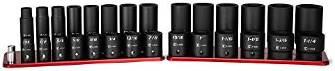 Capri Tools 1/2 in. Drive Shallow and Deep Impact Socket Set, SAE, 7/16 to 1-1/4 in, 28-Piece with Billet Aluminum Socket Rail (CP55000-28SSDR)