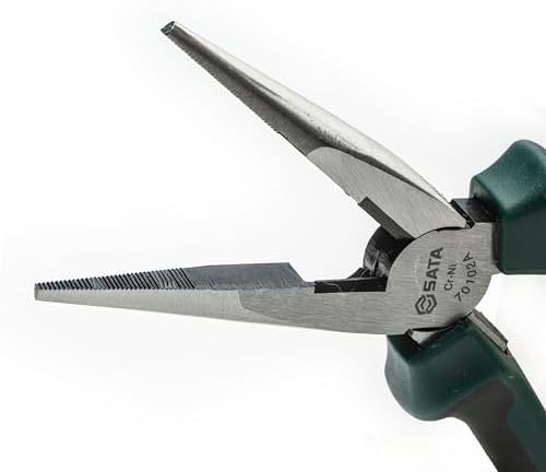 SATA 8-Inch Long-Nose Cutting and Gripping Pliers with Nickel-Chrome Steel Body and Green Anti-Slip Handles - ST70102AST