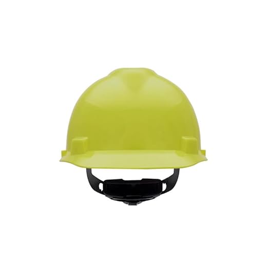 MSA 10061512 V-Gard Cap Style Safety Hard Hat With Fas-Trac III Ratchet Suspension | Polyethylene Shell, Superior Impact Protection, Self Adjusting Crown Straps - Standard Size in Hi-Viz Yellow