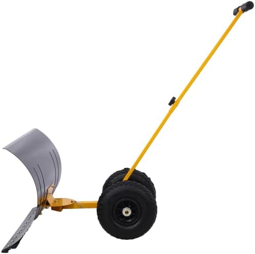 29" Snow Pusher Shovel with Adjustable Handle, Snow Shovel with Wheels, Snow Clean Tool for Driveway or Pavement, Yellow