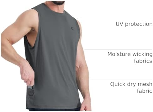 KPSUN Men's Quick Dry Workout Tank Top Summer Beach Shirt | UPF 50+ Sleeveless Gym Muscle Shirt with Hidden Pocket for Keys. Ideal for Gym Training, Outdoor Running, And Beach Workouts