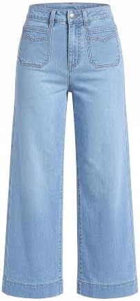 GRAPENT Women's Wide Leg Jeans High Waisted Cropped Stretchy Denim Pants