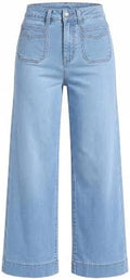 GRAPENT Women's Wide Leg Jeans High Waisted Cropped Stretchy Denim Pants