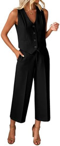luvamia Vest Pant Suits for Women Dressy Wide Leg 2 Piece Sets Work Outfits