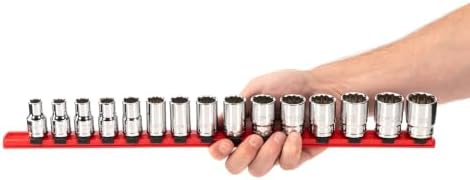 TEKTON 1/2 Inch Drive 12-Point Socket Set, 15-Piece | SHD92104 | (10 - 24 mm), Shallow, Socket Rail