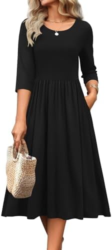 Zeagoo 3/4 Sleeve Women's Dress Casual Aline Summer Fall Midi Long Dresses
