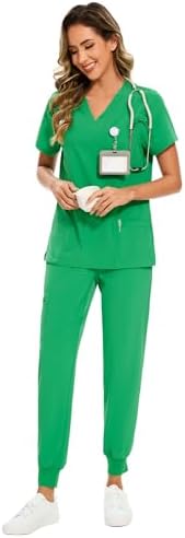 COZYFIT Scrubs for Women Set - Stretch V-Neck & Jogger Pant with 9 Pockets