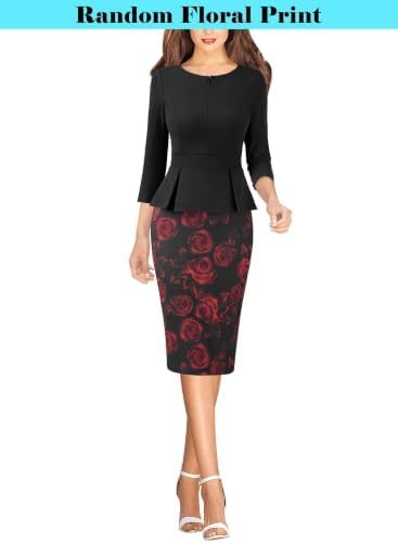 VFSHOW Womens Work Business Office Front Zipper Peplum Church Sheath Dress
