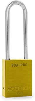 PACLOCK's 90A-PRO Padlock, 1/4" Diameter Hard. Steel Shackle, 3" Tall, High Performance 7-Pin Cylinder w/ 1 Key, Keyed Alike, Yellow