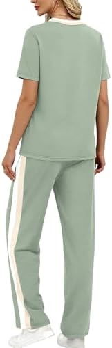 WIHOLL 2 Piece Lounge Sets for Women Matching Set Summer Outfits Short Sleeve Tops Wide Leg Pants with Pockets