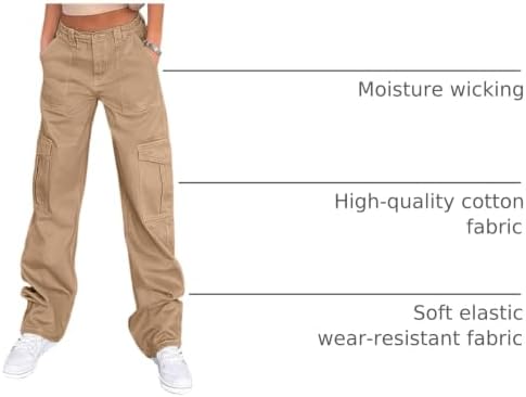 Lepunuo Cargo Pants for Women High Waisted Casual Pants Baggy Stretchy Wide Leg Y2K Streetwear with 6 Pockets