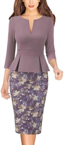 VFSHOW Womens Work Business Office Front Zipper Peplum Church Sheath Dress