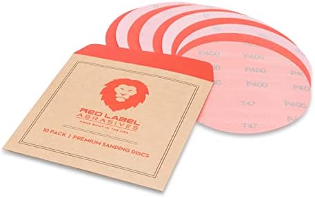 Red Label Abrasives 6 Inch 400 Grit High Performance Hook and Loop Wet/Dry Auto Body Film Sanding Discs, 50 Pack