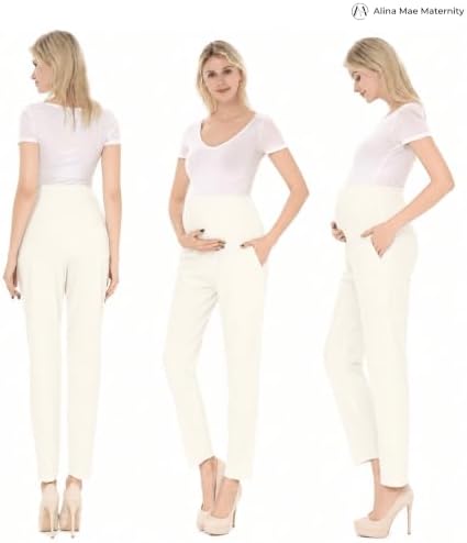 Maternity Pants Work Over The Belly with Pockets, Womens Pregnancy Dress Pants Office Clothes Trousers Stretch Summer