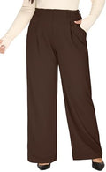 1X-5X Plus Size Wide Leg Dress Pants Women Pull On Stretchy Work Pants