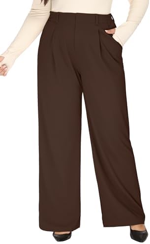 1X-5X Plus Size Wide Leg Dress Pants Women Pull On Stretchy Work Pants