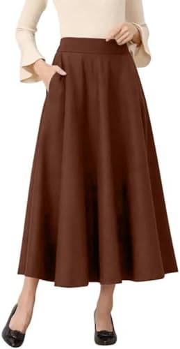 IDEALSANXUN Womens Plaid Wool Skirts Elastic Waist A-Line Pleated Tartan Long Skirts