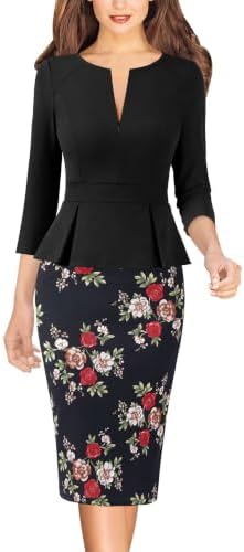 VFSHOW Womens Work Business Office Front Zipper Peplum Church Sheath Dress