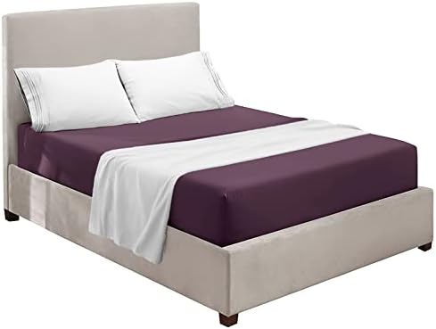 Nestl Twin Sheets Set - 3 Piece Twin Bed Sheets, Hotel Luxury, Extra Soft, Double Brushed Bedding for Twin Size, 2 Tone Eggplant/White Set, Eggplant Fitted Sheet, White Flat Sheet, White Pillow Case