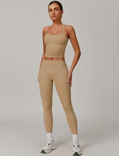 QBGJTD Womens Workout Sets Two Piece Cross Back Tank Top Matching High Waist Leggings Sets Gym Outfits Work Out Clothes