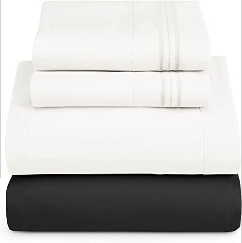 Nestl Twin Sheets Set - 3 Piece Twin Bed Sheets, Hotel Luxury, Extra Soft, Double Brushed Bedding for Twin Size, 2 Tone Black/White Set, Black Fitted Sheet, White Flat Sheet, White Pillow Case