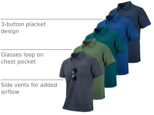 ZITY 5 Pack Polo Shirts for Men with Pocket Dry Quickly Short Sleeve Athletic Outdoor Work Collared Shirts