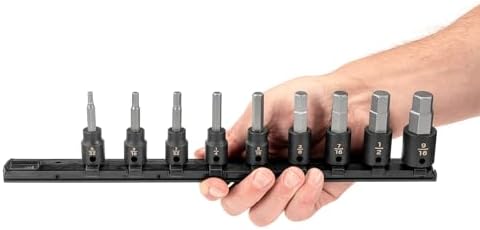 TEKTON 3/8 Inch Drive Hex Impact Bit Socket Set, 9-Piece | SIB91101 | (5/32 - 9/16 in.), Socket Rail