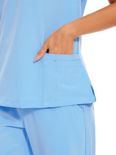 COZYFIT Scrubs for Women Set - Stretch V-Neck & Jogger Pant with 9 Pockets