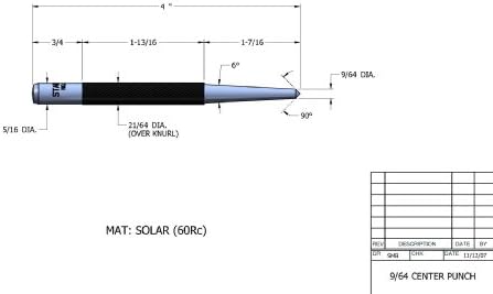 Starrett Steel Center Punch, 4" Length, 1/8" Dia