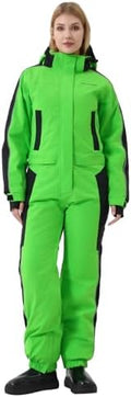 Women One Pieces Ski Suits Waterproof Warm Insulated Ski Jumpsuit Removable Hood Snowsuit for Snow Sport