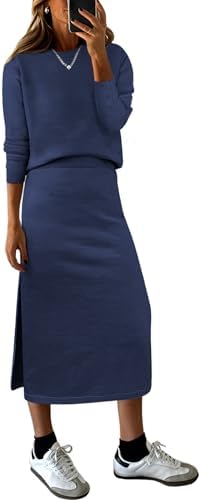 ANRABESS Women 2 Piece Striped Sweater Skirt Set