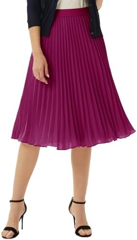 GRACE KARIN Pleated Midi Skirt for Women Chiffon A-Line Outfits