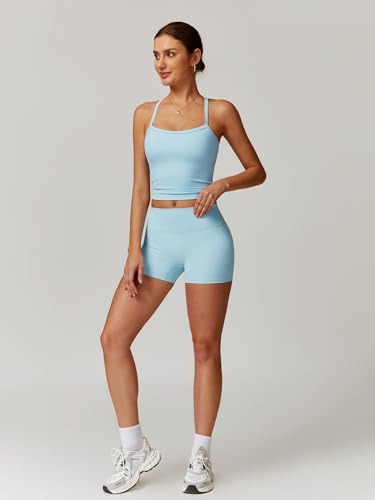 QBGJTD Two Piece Workout Sets For Women Tank Top Matching High Waist Booty Lifting Shorts Gym Yoga Active Wear Outfits