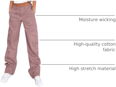 Lepunuo Cargo Pants for Women High Waisted Casual Pants Baggy Stretchy Wide Leg Y2K Streetwear with 6 Pockets