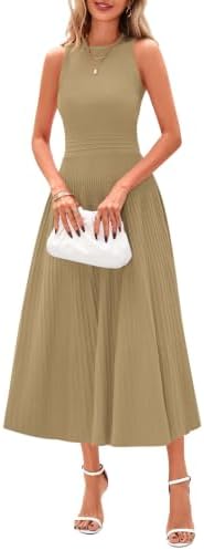 PRETTYGARDEN Women's Summer Pleated Midi Work Dress